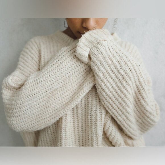 Zara Wool Blend Cable Knit Oversized Knit Sweater Cream Ecru Size Medium - Picture 1 of 7